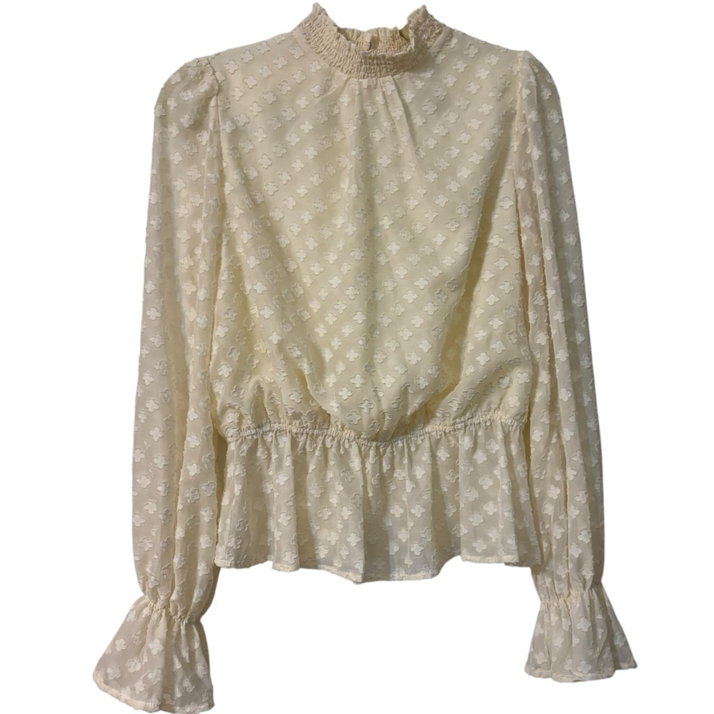 A. Calin by Flying Tomato romantic high neck peplum blouse size M